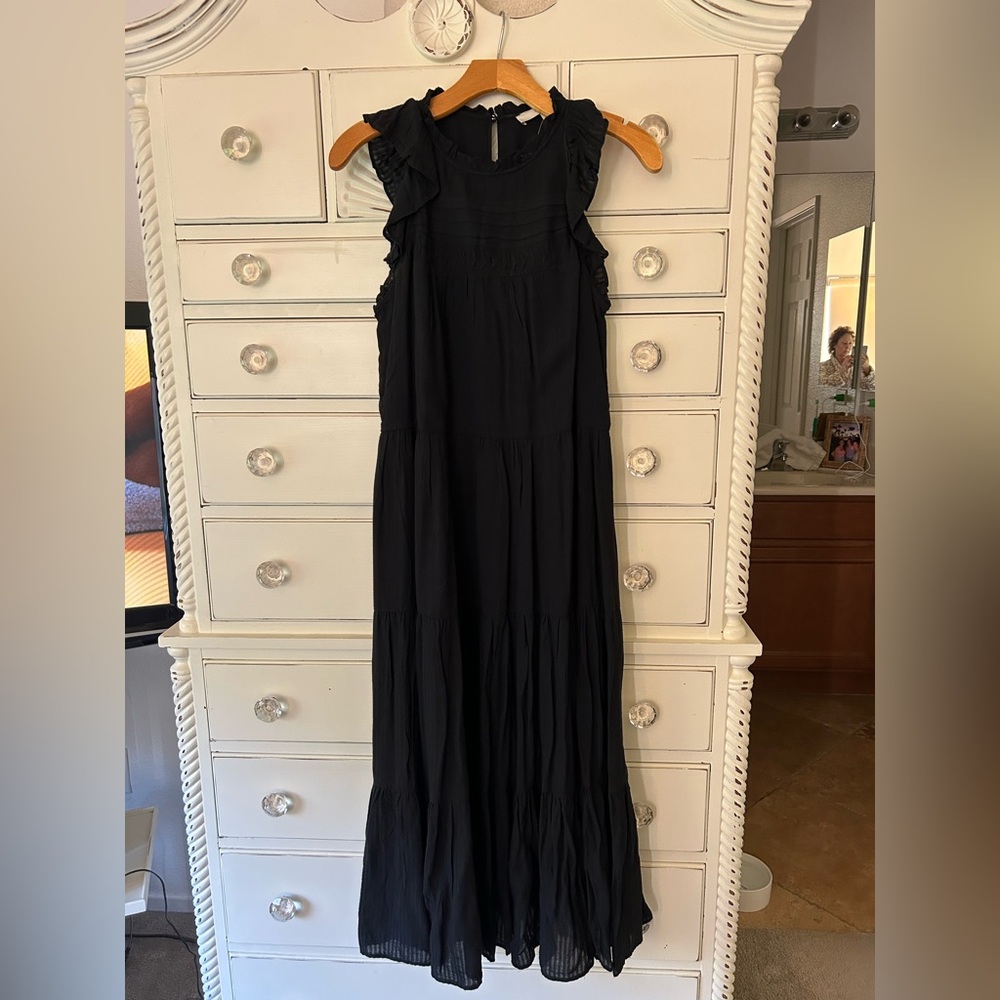 LOFT Black Ruffled Maxi Dress